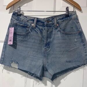 wild fable Light Blue High-Rise Distressed Denim Shorts